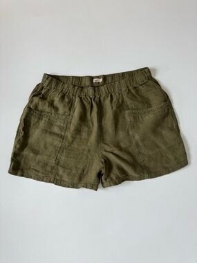 Faherty Linen Shorts Olive Green Elastic Waist Pockets Casual Summer Size L